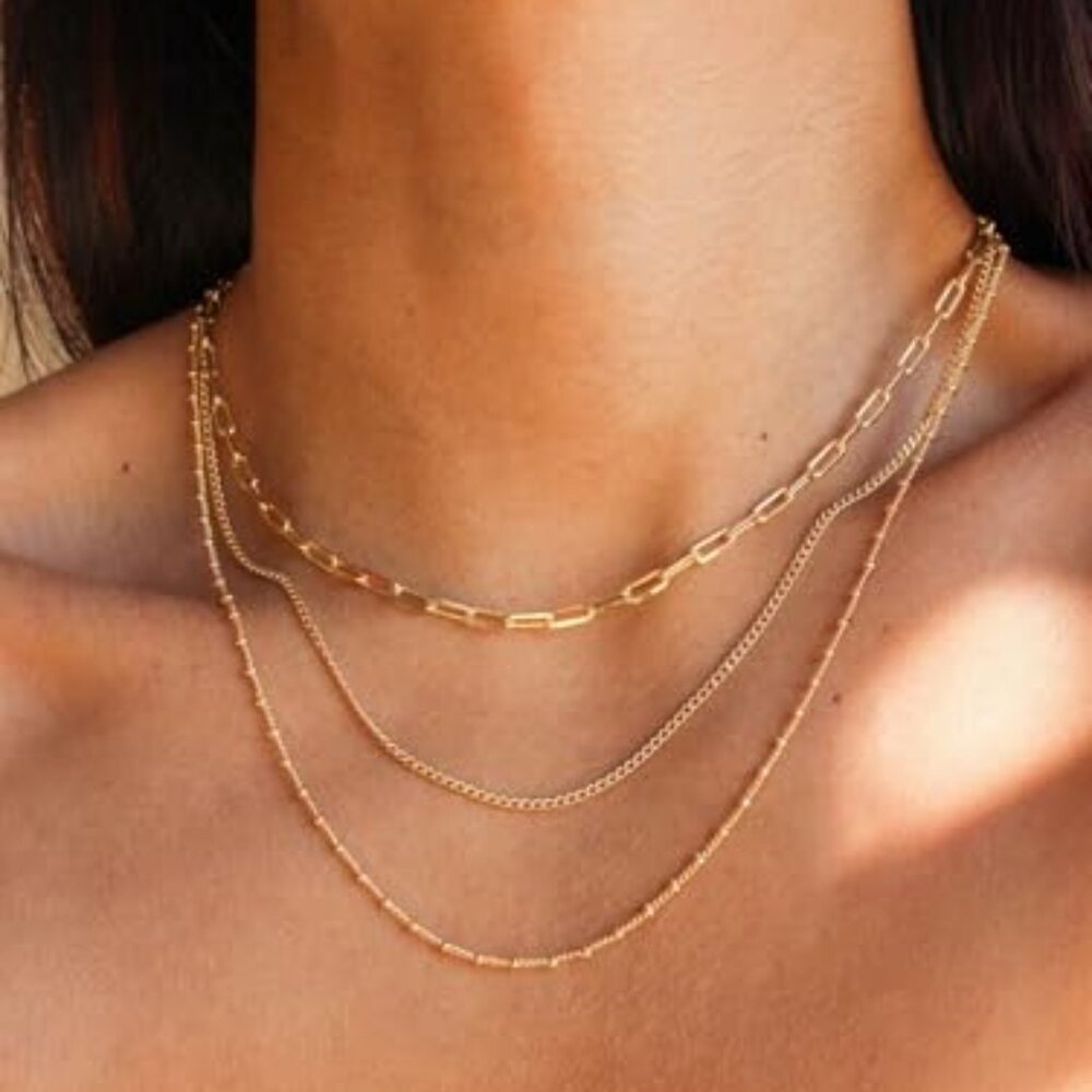 Waterproof Gold Necklace Layered Necklaces for Women Non Tarnish,14k Gold Plated